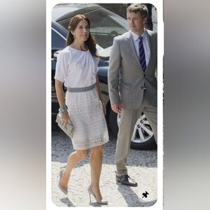 COS White Eyelet Pencil Skirt with Gray Waistband NWOT.